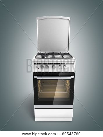 Gas Stove 3D Render On Grey Gradient