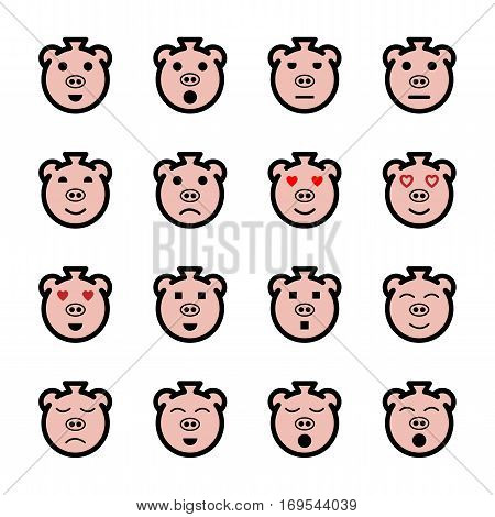 flat face pig emoticons set,vector Illustration EPS10