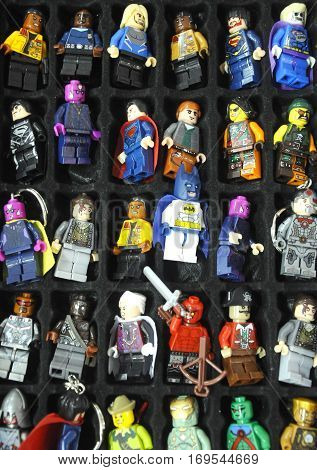 SEREMBAN, MALAYSIA -OCTOBER 09, 2016: Key chain with character of famous comic and action figures heroes. It is made from plastic. Is a collection of action figures collectors lovers.