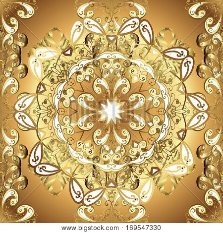 Floral Vintage Border With Vintage Golden Ornament On Golden Gardient Background. Vector Golden Seam