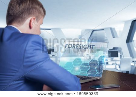 Business, Technology, Internet And Network Concept. Business Man Working On The Tablet Of The Future