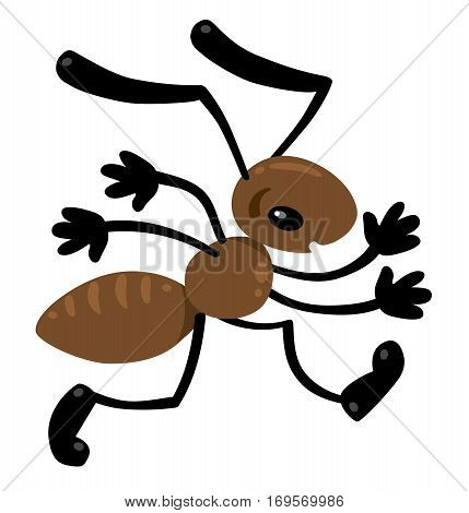 Children illustration of funny small running ant or emmet.