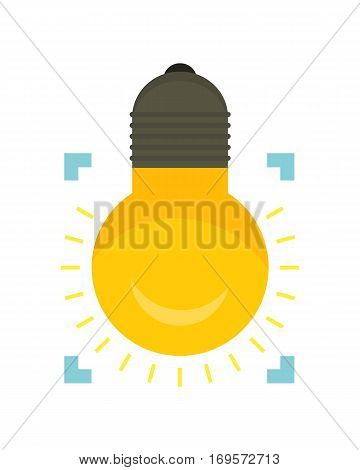 Lightbulb in quotes. Glowing yellow light bulb as inspiration concept. Light as ideas sign ideas. Vector light bulb icon. Creative idea in bulb shape. New idea logo. Business solution strategy