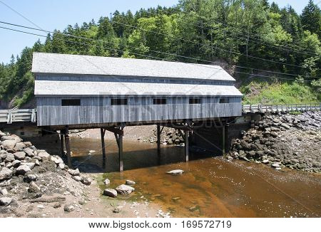 The wooden covered bridge over Vaughan Creek in Saint Martins village (New Brunswick).