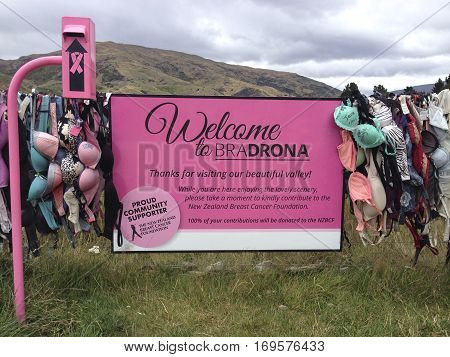 Cardrona, Central Otago,New Zealand- 23 jan,2017:Cardrona Bra Fence gradually became well known site as the number of bras grew to hundreds in Central Otago,New Zealand. Cardrona Bra Fence New Zealand