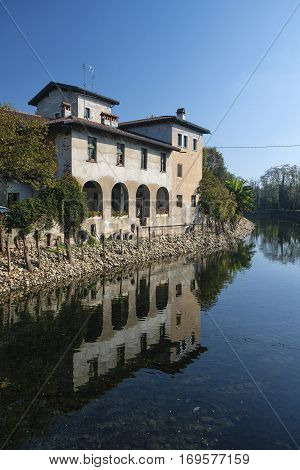 Country house along the Naviglio Grande of Turbigo (Milan Lombardy Italy) at fall