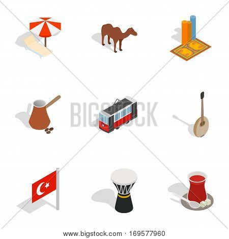 Turkish cultural icons set. Isometric 3d illustration of 9 Turkish cultural vector icons for web