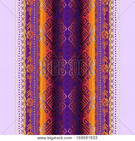 Tribal ornament ethnic orange purple violet vertical seamless pattern background. For ethnic striped design Geometric colorful hand drawn vector illustration stock vector.