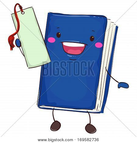 Vector Illustration of Book Mascot Holding Bookmark