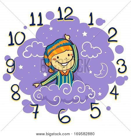 Vector Illustration of Kid using his arm as Hand Clock for Bedtime