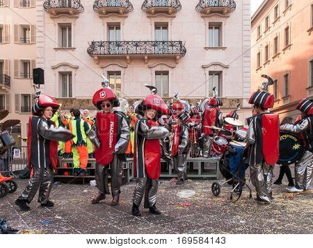 Guggenmusic Fracassband Sounds In The Town Hall Square And The Streets In Celebration.