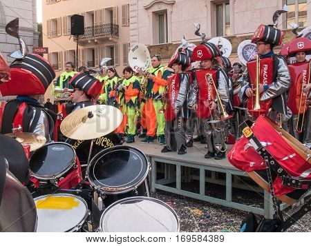 Guggenmusic Fracassband Sounds In The Town Hall Square And The Streets In Celebration.