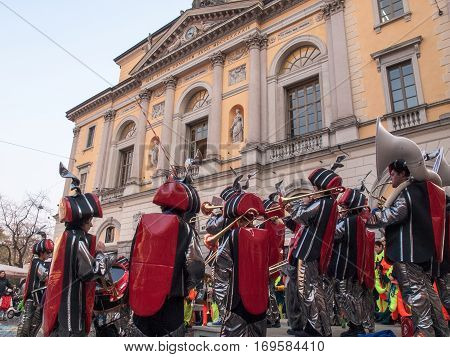 Guggenmusic Fracassband Sounds In The Town Hall Square And The Streets In Celebration.