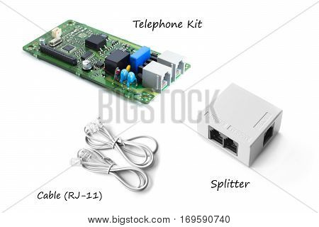 Telephone kit or FAX kit with splitter and telephone cable (RJ-11)