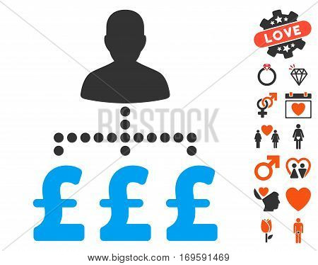 User Pound Payments pictograph with bonus dating design elements. Vector illustration style is flat iconic elements for web design app user interfaces.
