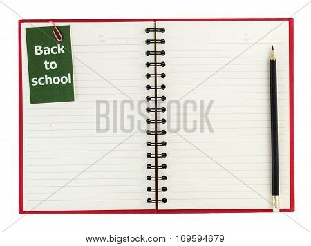 Blank Notebook  ,pencil And Lebel Back To School Isolated