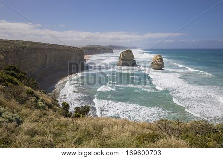 Giant limestone stacks, Gog and Magog. Gibson Steps, Great Ocean Road, Victoria, Australia