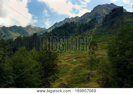 The cable car to the top of the mountain.