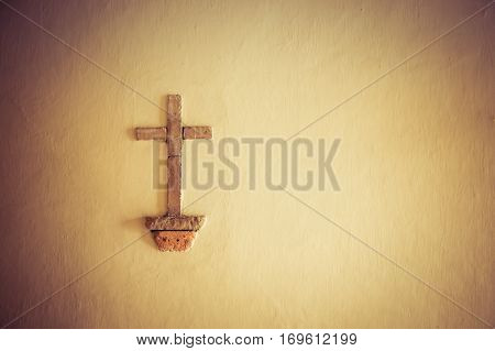 christ cross on the wall in white city popayan colombia south america