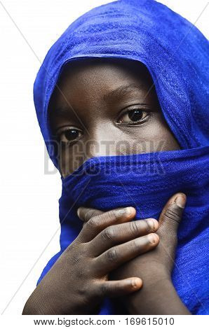 Beauty of Africa Veiled by a Blue Typical Arab Clothing (Tuareg)