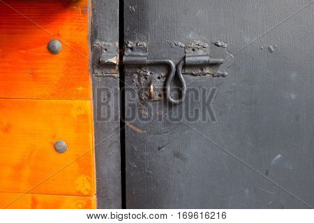 vintage metal latch locking bolt locked door
