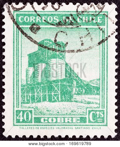 CHILE - CIRCA 1938: A stamp printed in Chile shows Copper mine, circa 1938.