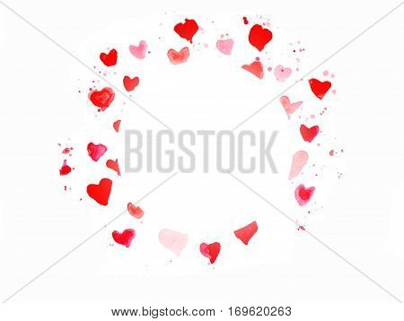 Watercolor Card with hearts for holidays in pink