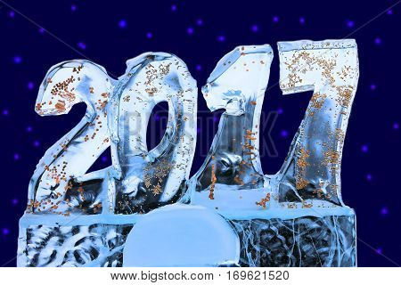 The inscription 2017 ice against the starry sky.
