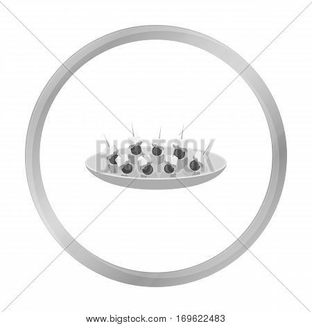 Canape on the plate icon in monochrome style isolated on white background. Event service symbol vector illustration.