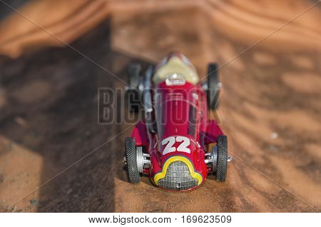 Red racing car of the Fangio era