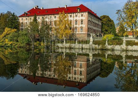 Autumn view of the baroque chateau Libochovice/Czech Republic