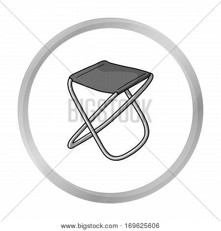 Folding stool icon in monochrome design isolated on white background. Fishing symbol stock vector illustration.