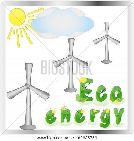 Set of flat design concepts - green energy. Windmill.