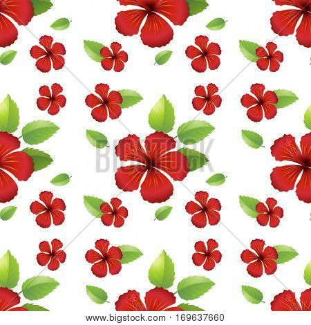 Seamless design with red hibicus flowers illustration