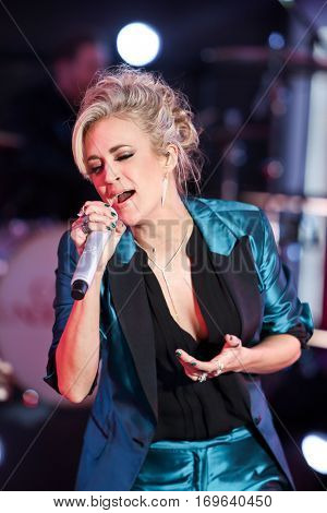 NEW YORK-DEC 31: Recording artist Carrie Underwood onstage during Dick Clark's New Year's Rockin' Eve at Times Square on December 31, 2015 in New York City.