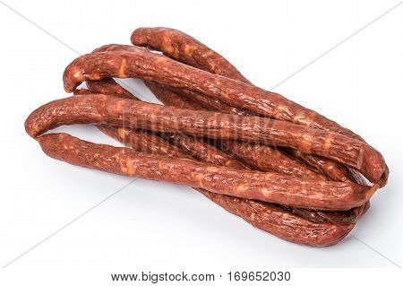 Dried Hungarian Sausage on a white background