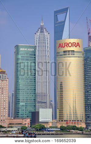 SHANGHAI - AUG. 13, 2012: Shanghai Pudong financial district skyline, Jinmao Tower and World Financial Center, Shanghai, China.