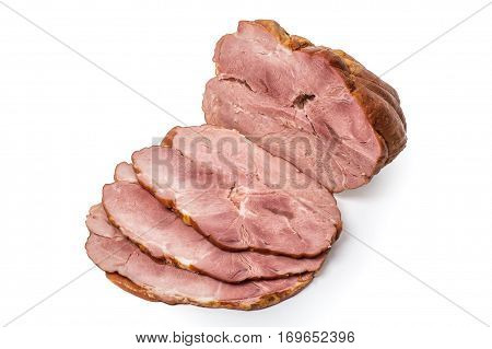 piece of smoked pork neck on a white background