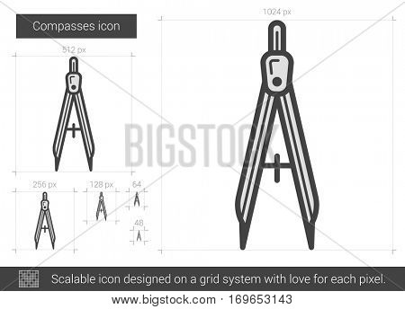 Compasses vector line icon isolated on white background. Compasses line icon for infographic, website or app. Scalable icon designed on a grid system.