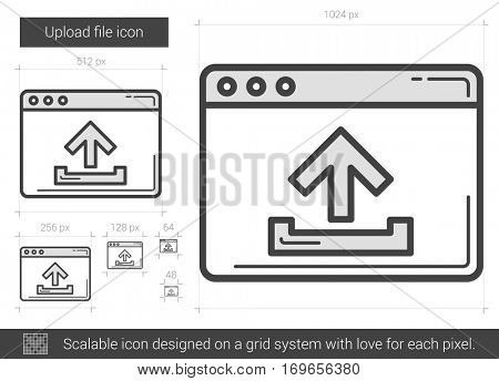 Upload file vector line icon isolated on white background. Upload file line icon for infographic, website or app. Scalable icon designed on a grid system.