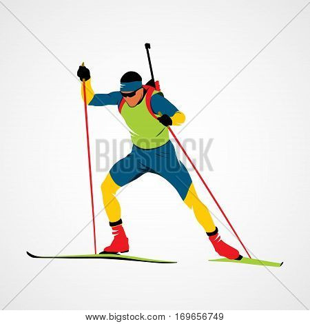 Abstract biathlete on a white background. Photo illustration.