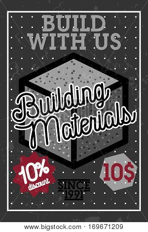 Color vintage building materials shop banner. Vector illustration, EPS 10