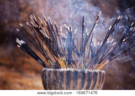 Traditional  incense stick at temple in Sri Lanka