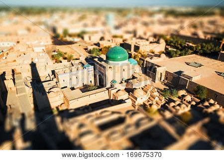 Ancient town of Itchan Kala in the middle of city of Khiva, Uzbekistan. Tilt shift lens used