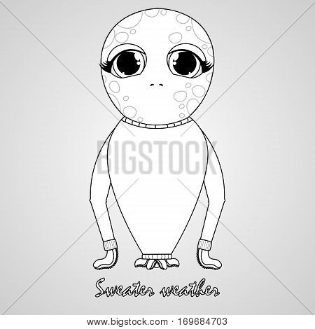 vector black and white coloring children octopus in a knitted sweater