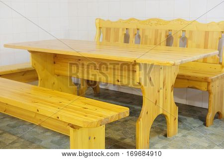 Interior of a cafe in a wooden house
