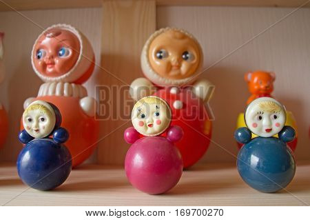 Russian dolls. Matryoshka on linen fabric for the background.