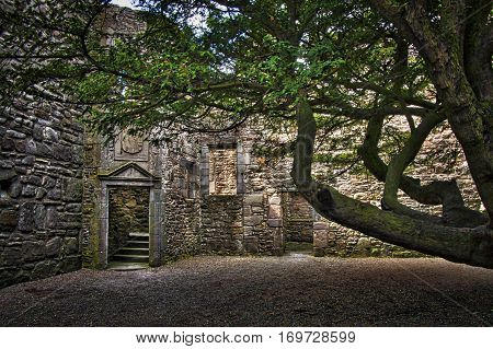 Details of the Craigmillar castle in the southeast of Edinburgh, Scotland.