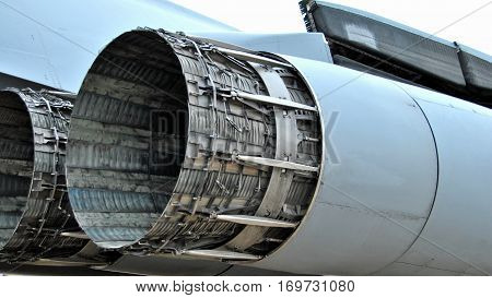 fort worth, tx - 10/7/2012: variable exhaust nozzle on a b-1 bomber at the alliance airshow