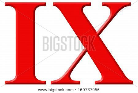 Roman Numeral Ix, Novem, 9, Nine, Isolated On White Background, 3D Render